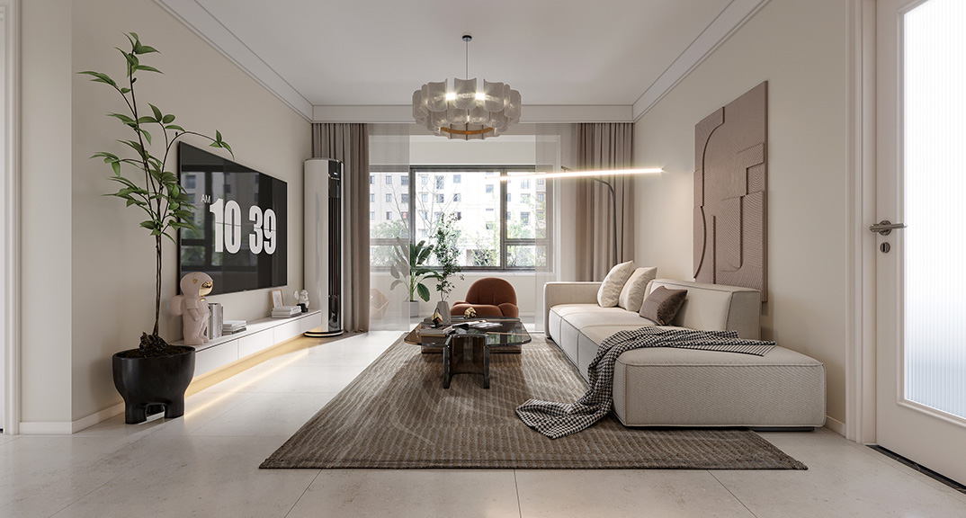 海韻廣場128㎡三室兩廳客廳現代簡約風格裝修案例效果圖.jpg